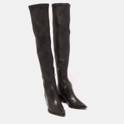 Pre Owned Black Suede Studio x Caroline Stanbury Black Leather Knee Length Boots Size 38