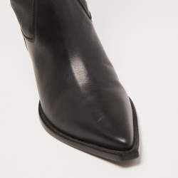 Pre Owned Black Suede Studio x Caroline Stanbury Black Leather Knee Length Boots Size 38