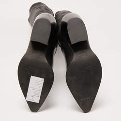 Pre Owned Black Suede Studio x Caroline Stanbury Black Leather Knee Length Boots Size 38