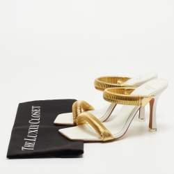 Black Suede Studio x Caroline Stanbury White/Gold Leather Slides Size 38   