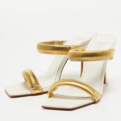 Black Suede Studio x Caroline Stanbury White/Gold Leather Slides Size 38   