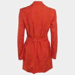 Pre Owned Blaze Orange Jacquard Gold Button Detail Blazer S