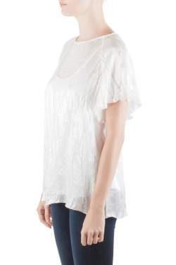 Blumarine White Silk Blend Raglan Sleeve Burnout Blouse M