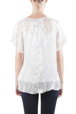 Blumarine White Silk Blend Raglan Sleeve Burnout Blouse M