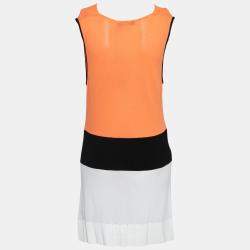 Blumarine Orange and White Colorblock Knit Drop Waist Sleeveless Dress L