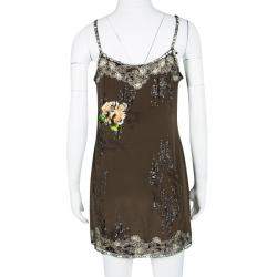 مملوكة مسبقًا تونيك بلومارين دراغون حرير بني مطرز مزخرف بلا أكمام M