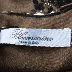 مملوكة مسبقًا تونيك بلومارين دراغون حرير بني مطرز مزخرف بلا أكمام M