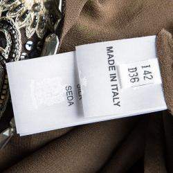 مملوكة مسبقًا تونيك بلومارين دراغون حرير بني مطرز مزخرف بلا أكمام M