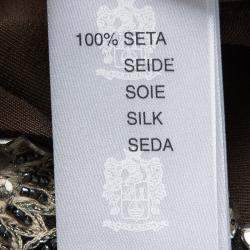 مملوكة مسبقًا تونيك بلومارين دراغون حرير بني مطرز مزخرف بلا أكمام M