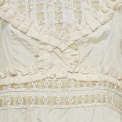 Pre Owned Blumarine Cream Embellished Silk Ruffle Detail Blouse L