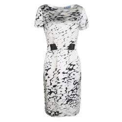 Blumarine Monochrome Animal Printed Silk Embellished Dress M