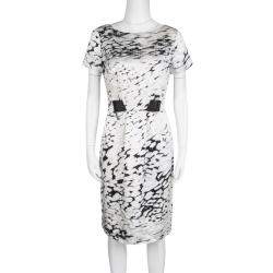 Blumarine Monochrome Animal Printed Silk Embellished Dress M