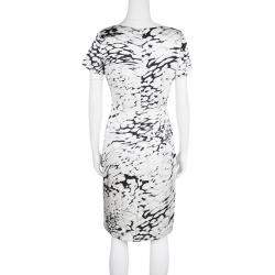 Blumarine Monochrome Animal Printed Silk Embellished Dress M