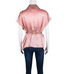 Pre Owned توب ملتف بولمارين حواف مغايرة مطرز ساتان وردي L