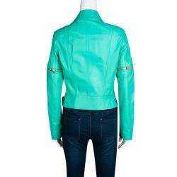Blumarine Green Lamb Leather Zip Front Jacket M