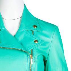 Blumarine Green Lamb Leather Zip Front Jacket M