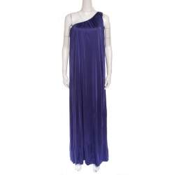 Blumarine Purple Knit One Shoulder Draped Maxi Dress M 