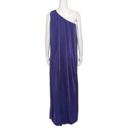 Blumarine Purple Knit One Shoulder Draped Maxi Dress M 