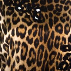 مملوكة مسبقًا Blumarine Brown Leopard Printed Silk Cutout Detail Embellished Contrast Lined Blouse L