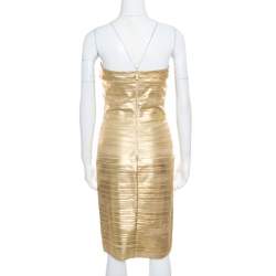 Blumarine Metallic Gold Foil Printed Textured Strapless Bodycon Dress M
