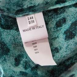 Blumarine Blue and Black Animal Printed Silk Embellished Neck Blouse M