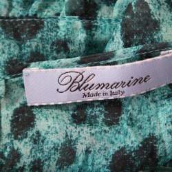 Blumarine Blue and Black Animal Printed Silk Embellished Neck Blouse M