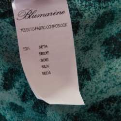 Blumarine Blue and Black Animal Printed Silk Embellished Neck Blouse M