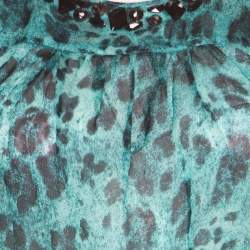 Blumarine Blue and Black Animal Printed Silk Embellished Neck Blouse M