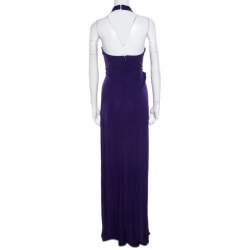Blumarine Purple Embellished Draped Halter Gown S