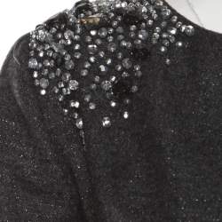 Pre Owned Blumarine Metallic Grey Embellished Shoulder Detail Dress M