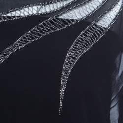 Blumarine Sheer Black Crepe Beaded Trim Cape Sleeve Blouse L