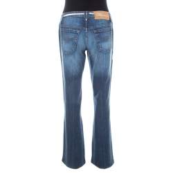 Blumarine Indigo Faded Effect Denim Crystal Bow Embellished Straight Fit Jeans M