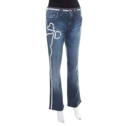 Blumarine Indigo Faded Effect Denim Crystal Bow Embellished Straight Fit Jeans M