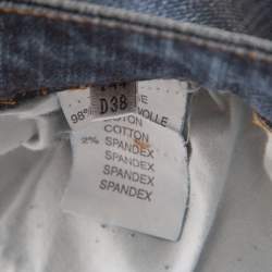 Blumarine Indigo Faded Effect Denim Crystal Bow Embellished Straight Fit Jeans M