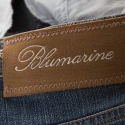Blumarine Indigo Faded Effect Denim Crystal Bow Embellished Straight Fit Jeans M