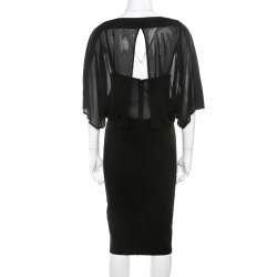 Blumarine Black Stretch Knit and Chiffon Butterfly Sleeve Dress M 