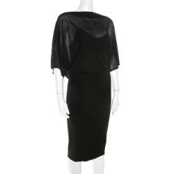 Blumarine Black Stretch Knit and Chiffon Butterfly Sleeve Dress M 