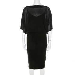 Blumarine Black Stretch Knit and Chiffon Butterfly Sleeve Dress M 