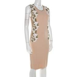 Pre Owned Blumarine Beige Knit Gold Embroidered Detail Dress M