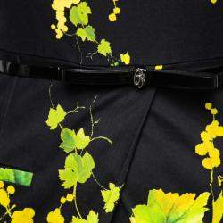 Blumarine Black and Yellow Floral Print Stretch Cotton Belted Sheath Dress S