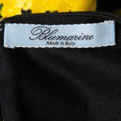 Blumarine Black and Yellow Floral Print Stretch Cotton Belted Sheath Dress S