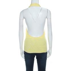 Blumarine Yellow Animal Patterned Jacquard Bead Embellished Backless Halter Top M