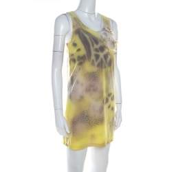 Blumarine Yellow Printed Applique Detail Short Dress S