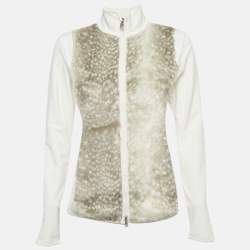 Pre Owned Bogner White Fur Trim Zip-Up Jacket S