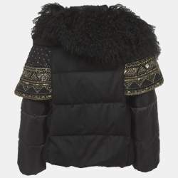مملوكة مسبقًا Sonia Bogner Black Wool Fur Trim Zip-Up Puffer Jacket S