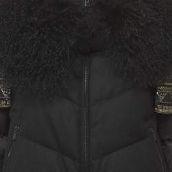 مملوكة مسبقًا Sonia Bogner Black Wool Fur Trim Zip-Up Puffer Jacket S