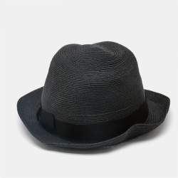 Borsalino Black Straw Treccia Canapa Hat 