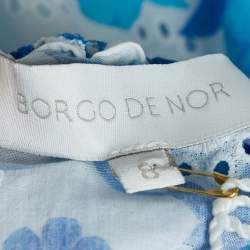 Pre Owned Borgo De Nor Blue Floral Print Broderie Anglaise Cotton Rhea Midi Skirt S