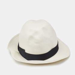 Barselino Off-White Straw Panama Hat