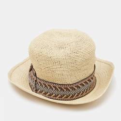 Borsalino Brown Straw Semi Crochet Panama Hat 